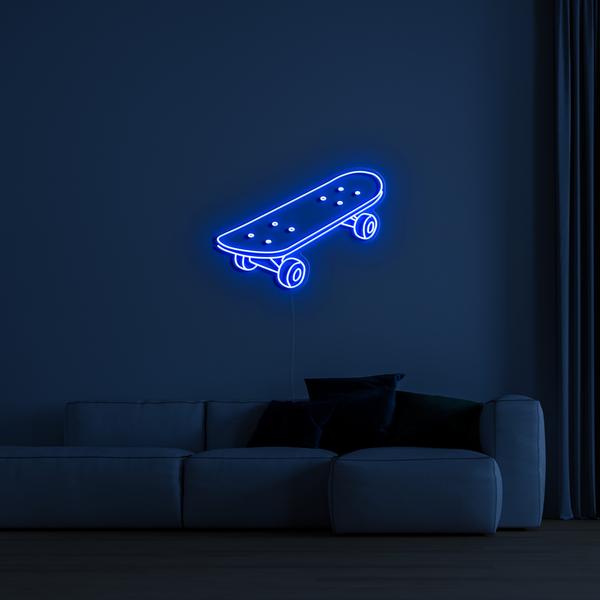 3D lysende LED neonskilt på væggen - skateboard