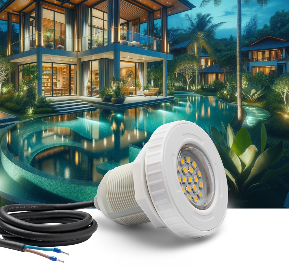 LED lampe til belysning af en pool eller dam (fontæne) - hvid LED 3000K varm hvid