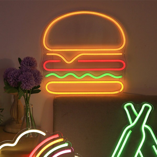 led glødende neonskilt på væggen - hamburger