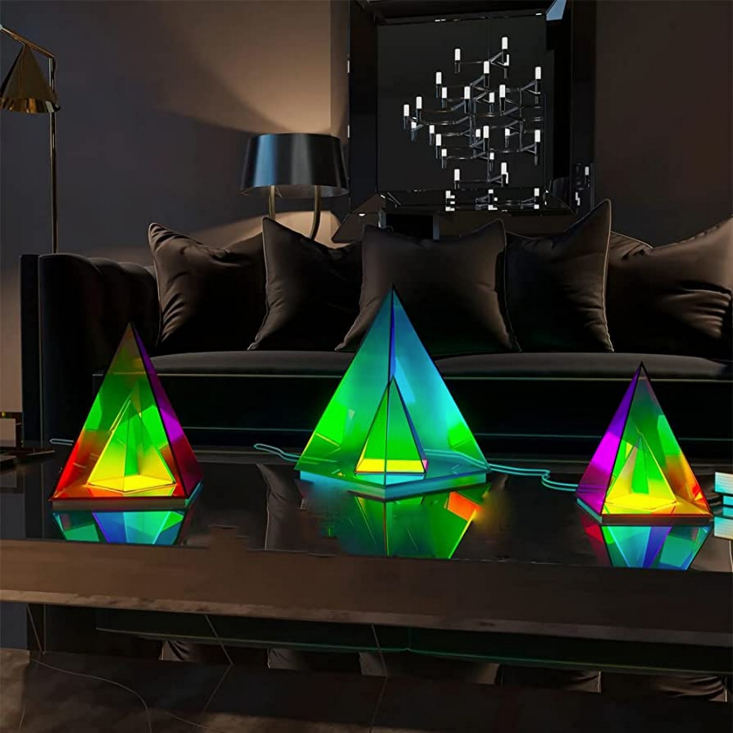 3D LED lampe pyramide led lys farverig til bord