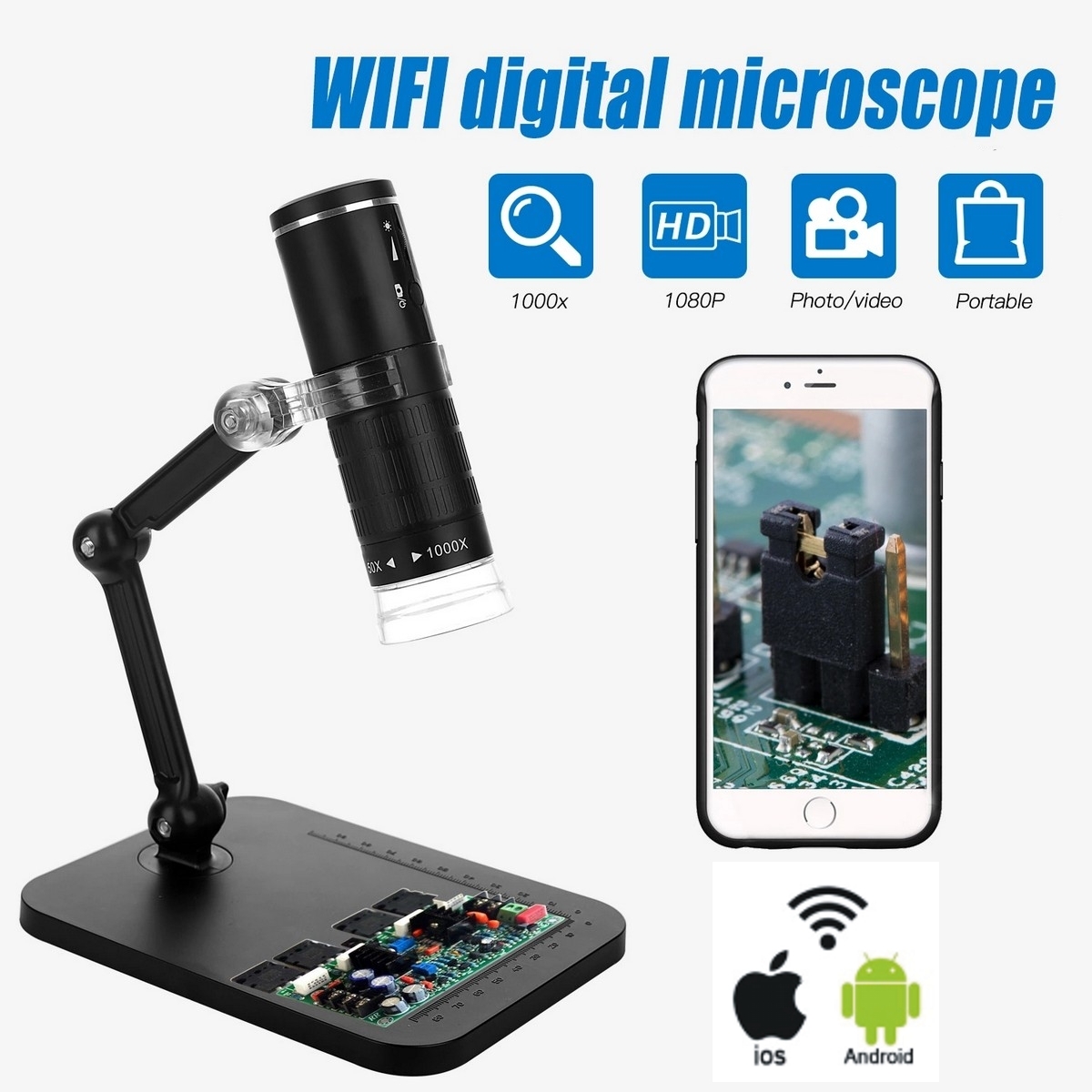 Wifi-telefonmikroskop FULL HD med 1000x til mobiltelefon iOS og Android | Cool Mania